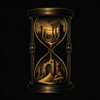 gpt image 2 minimalist logo hourglass with ancient ruins inside dark background dramatic lig 0